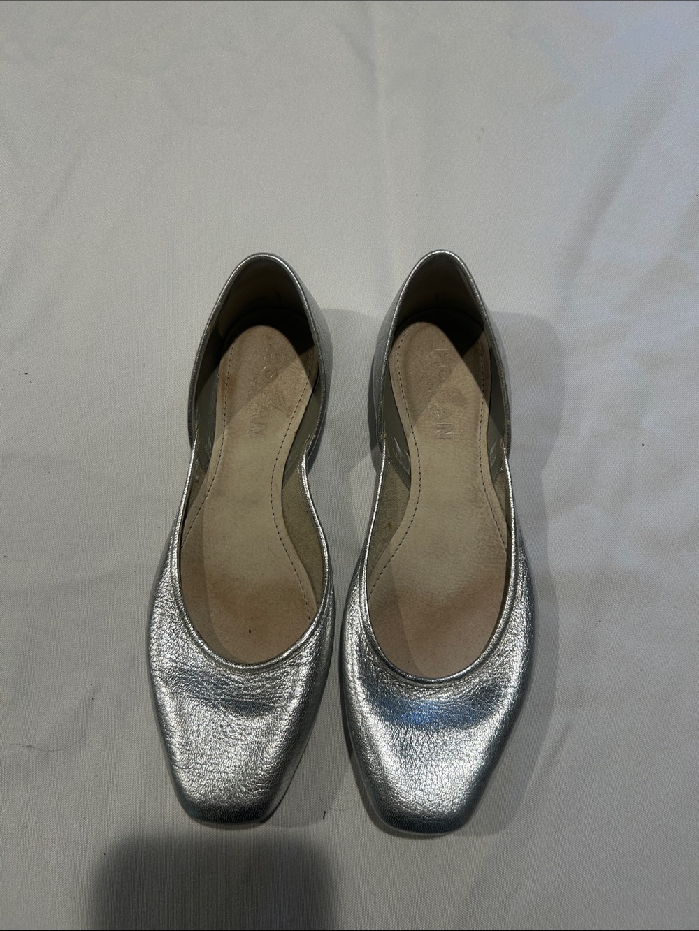 Hogan Silver Square-Toe Ballet Flats